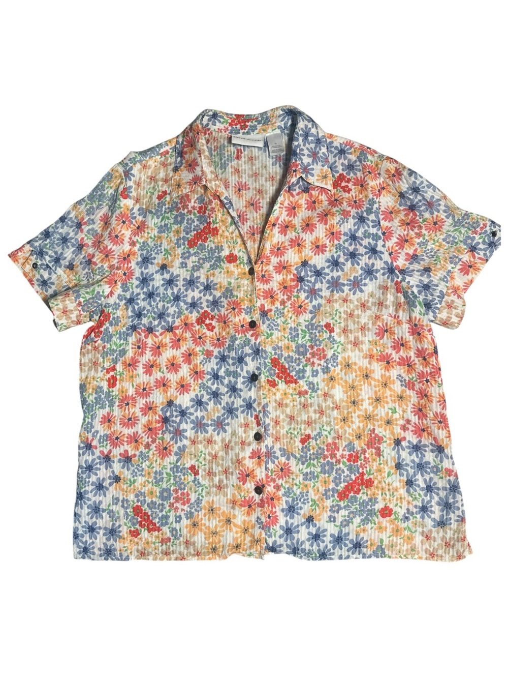 Alfred Dunner Floral Button Down Top Multicolor Size 16 Summer Blouse